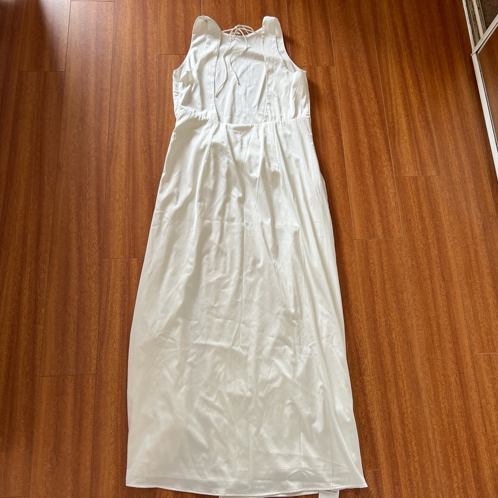 Abercrombie & Fitch Draped Wrap Skirt Maxi Dress Satin Sleeveless Slit White XL - Picture 12 of 16